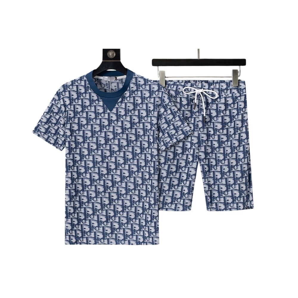 Two-color Jacquard Round Neck Short Suit