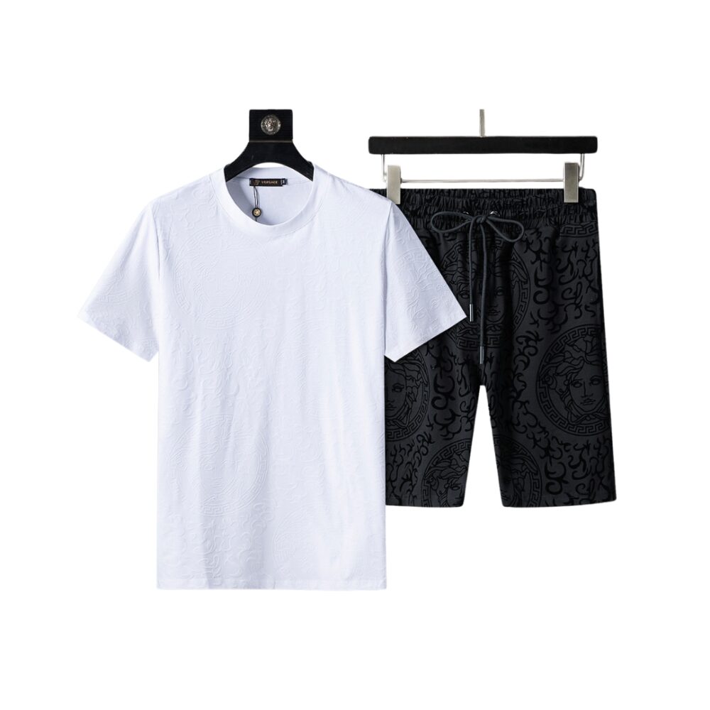 Flocking Printed Short Suit Black & White