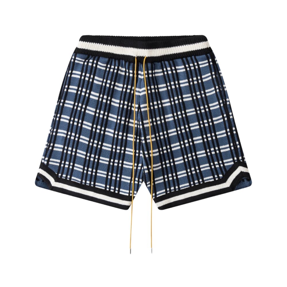 Stitching Wool Drawstring Shorts Blue