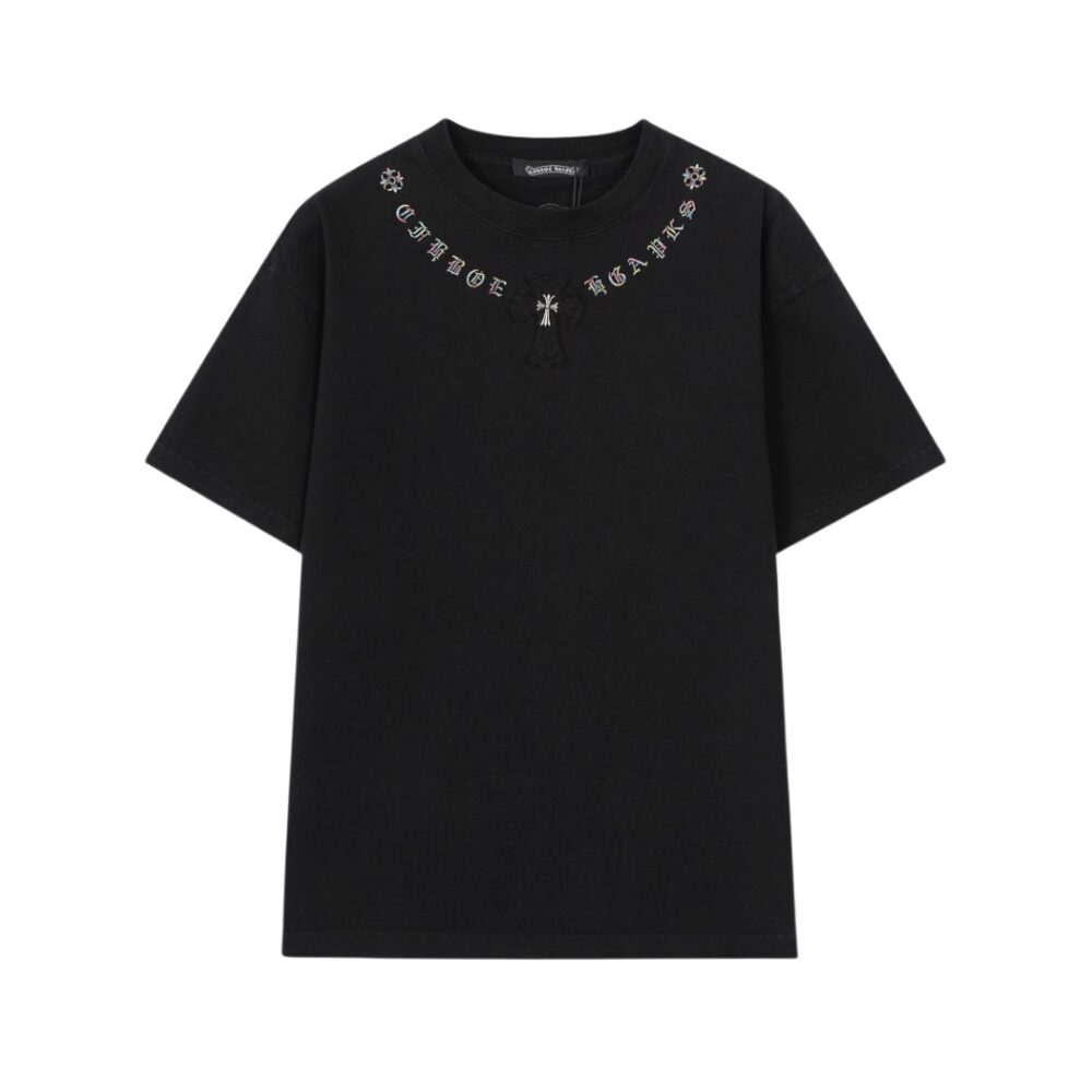 Embroidered short-sleeved T-shirt Black