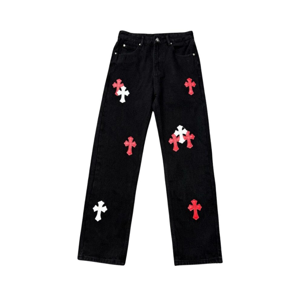 Calça Preta Traditional Red White Patch