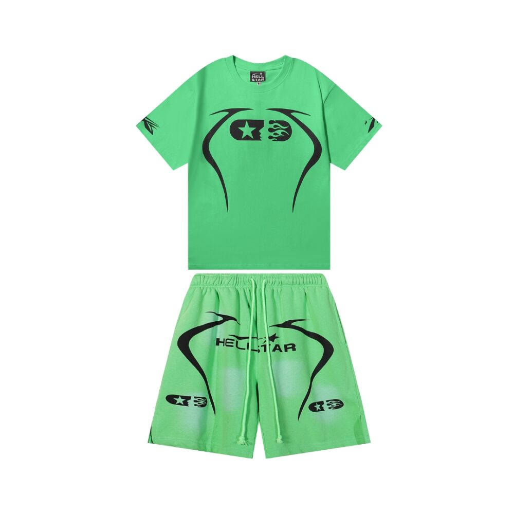 Graphic Print Shorts and Tee Green