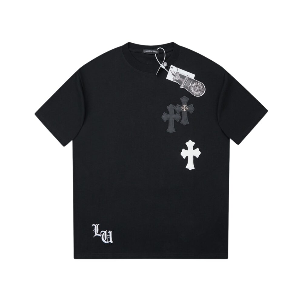 Contrast color short-sleeved unisex style Black