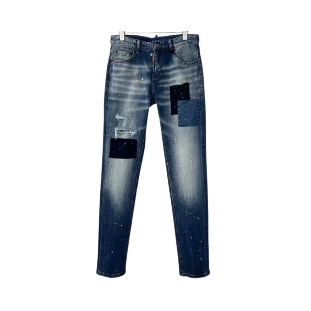 Logo In Pelle Blu Jeans
