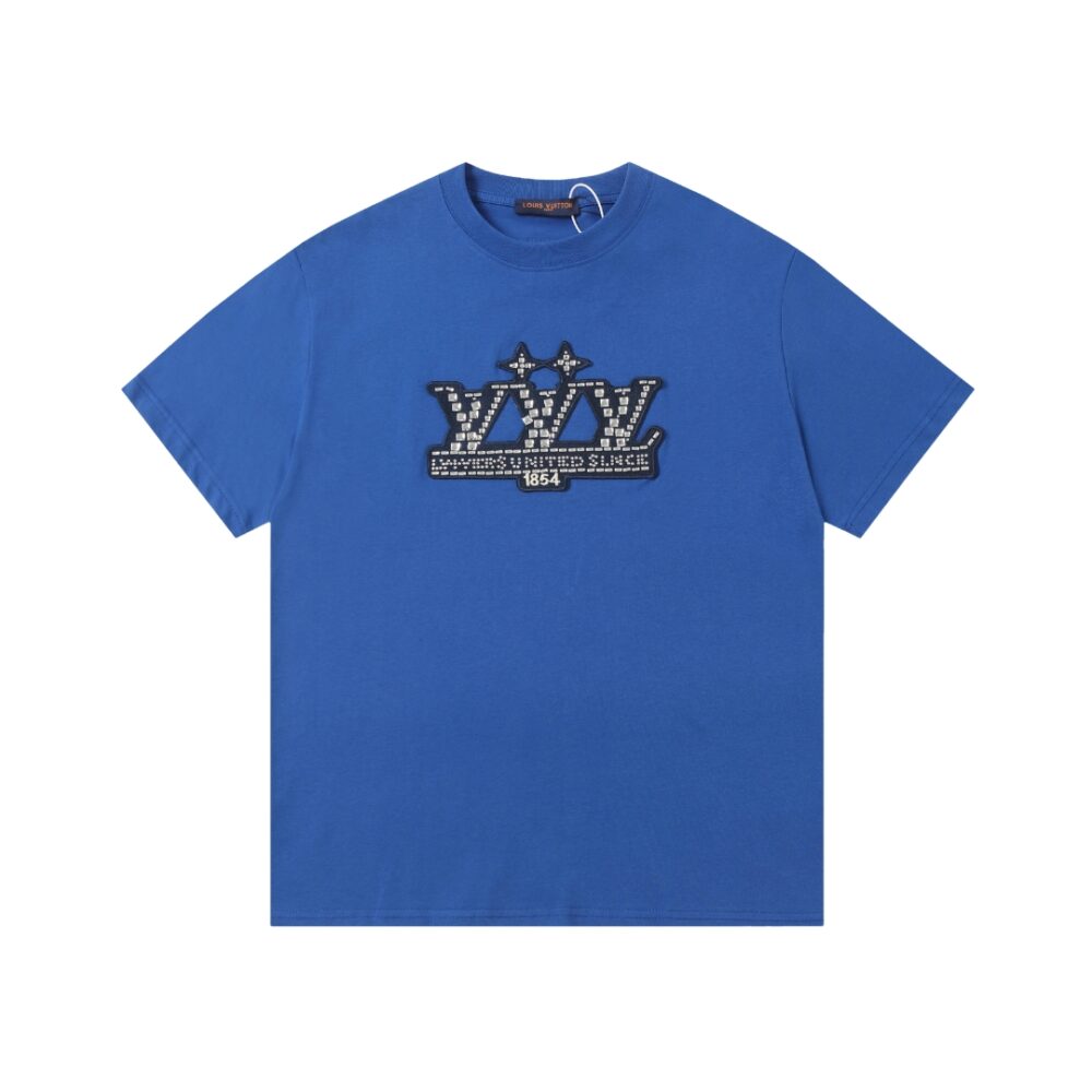 Ricamo Cotone Pesante Mezza Manica Blu