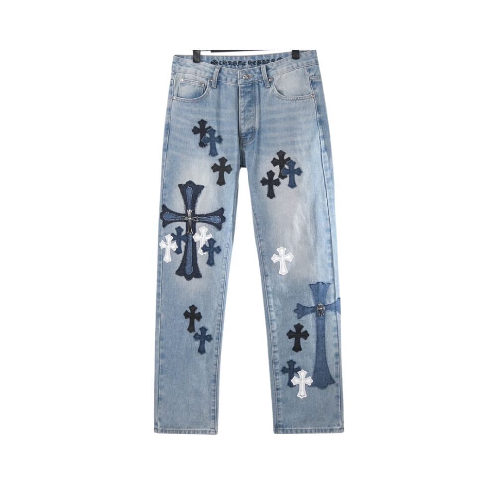 Blu Con Patchwork A Croce Multicolore